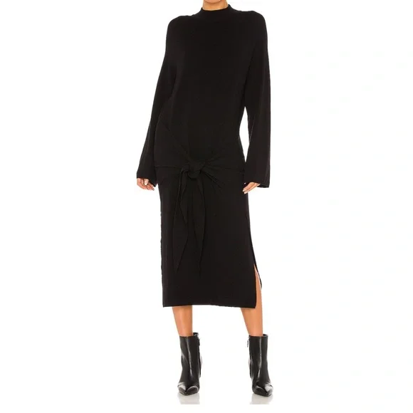 Women's Sndys Tied Up Ribbed Long Sleeve Midi Sweater Dress, Size Small - Black